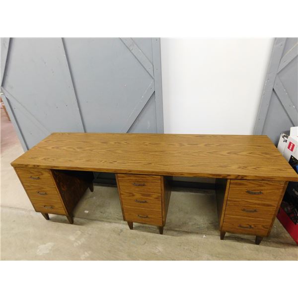 7ft 2 Person Desk Wooden Vintage 9 Drawers