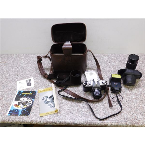 Pentax SP500 SLR Camera, Case and Eyemik Auto 1:35 200mm Lens + Paperwork & Accessories