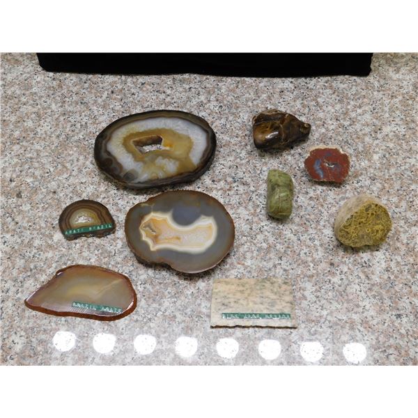 Lot of 9 Rock Specimens Brazil Agate, Pink Jade, Assorted