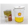 Image 1 : Lot of 2 Shell 5 gallon Oil Drum and All State Heavy Duty Motor Oil 2 gallon Can