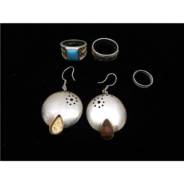 Lot of 5 Sterling Silver Rings and Sterling Earrings, 925 Silver Ring, Toe Ring.