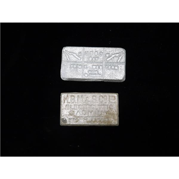 Lot of 2 Ingots 1 Marked HBM&S Co Ltd Cadmium 2.5oz, 3.5oz Hudson Bay Prime Western