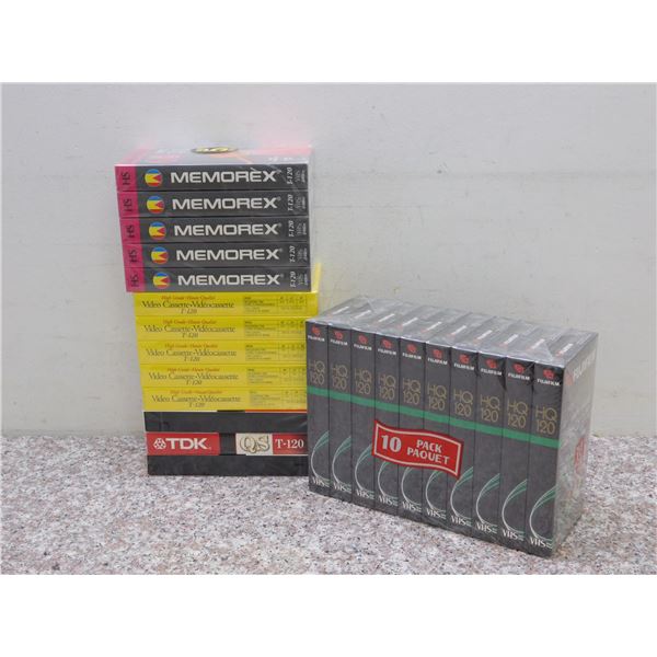 Lot of 23 NEW SEALED Mixed VHS Blank Tapes Menmorex Fujifilm TDK High Grade