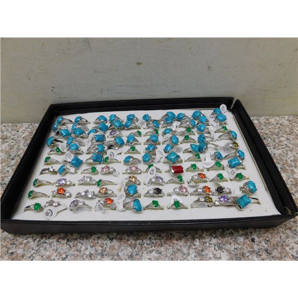 Lot of 100 NEW Fashion Jewelry Rings Various Sizes Mostly Blue