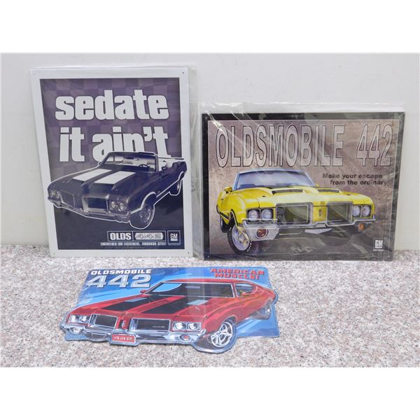 Lot of 3 Large Metal Tin Signs Oldsmobile NEW SEALED