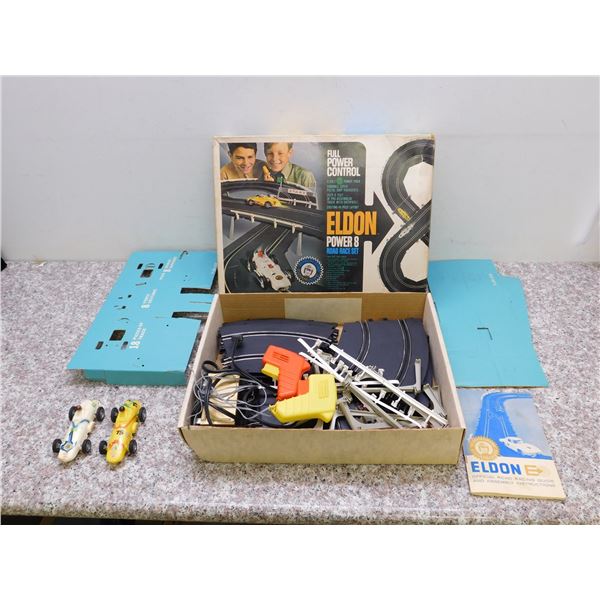 Vintage 1964 Eldon Power 8 Road Race Set COMPLETE with 2 Cars Boxed