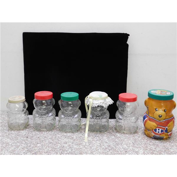 Lot of 6 Vintage Glass Kraft Jars 6" - 8" Peanut Butter Jars Honey Jars