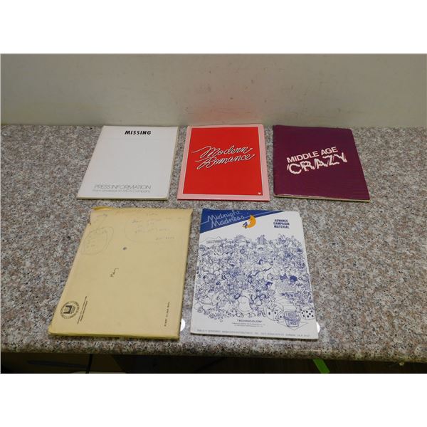 Lot of 5 Movie Press Kits 1980s " Middle Age Crazy, Modern Romance, Missing, Midnight Madness.."