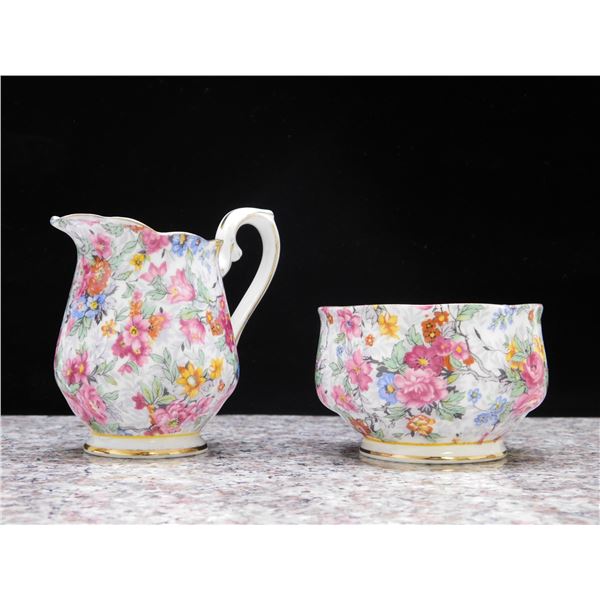 Lot of 2 Royal Albert Chintz Cream and Sugar England Fine China