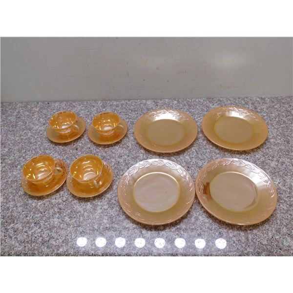 Lot of 12 Fire King Peach Lustre Cups, Saucers, Plates