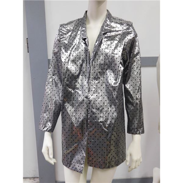 Vintage Silver Polka Dot Sparkly Open Blazer Shirt Disco