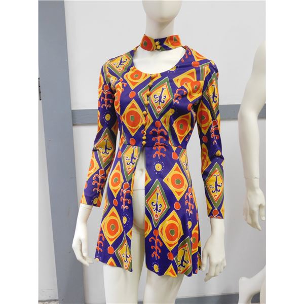Vintage 60s 70s Psychedelic Women's Shirt / Dress Size XS Purple Yellow Orange Hippie Retro