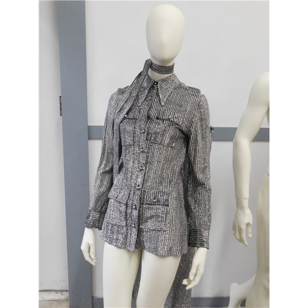 Vintage Women's Mister Leonard  Len Wasser Sparkly Silver Shirt and Pants Set Size XS-S