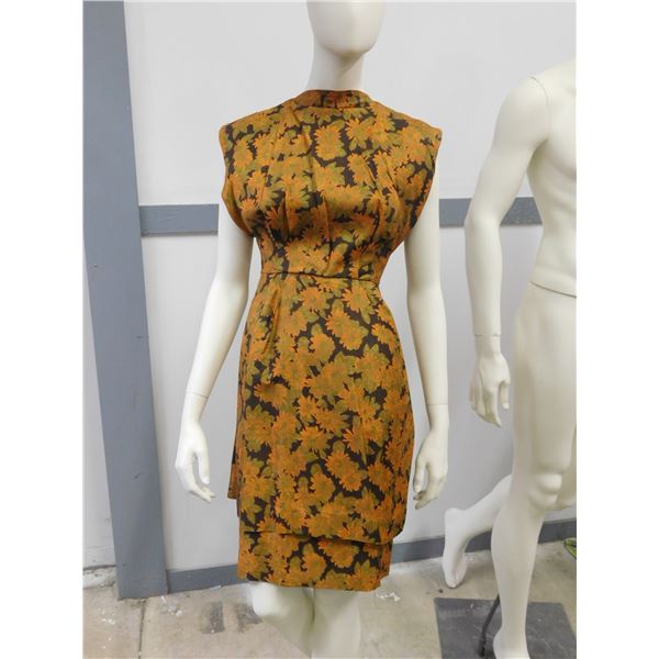 Vintage Women's Paradise Originals Body Contour Orange Floral Dress Size XS