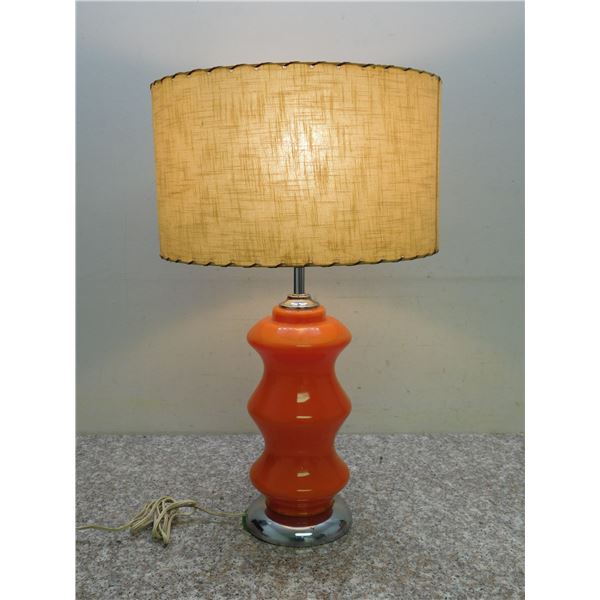 Vintage Orange Glass Lamp Fibreglass Shade Retro Mid Century Modern