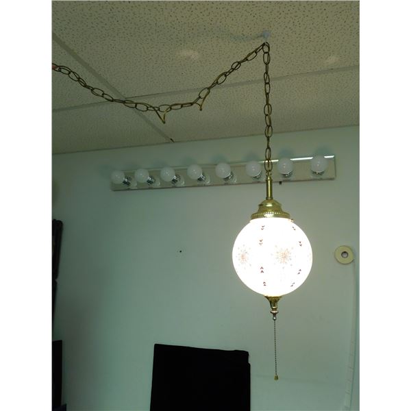 Vintage Swag Chain Lamp Hollywood Regency Milk Glass Orb