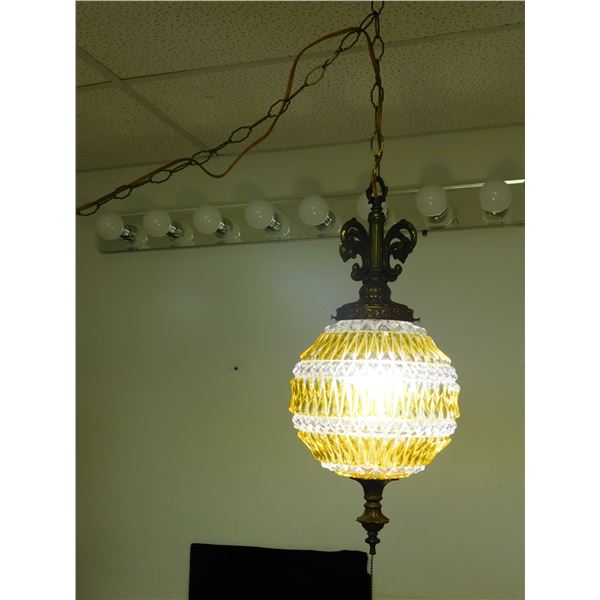 Vintage Swag Chain Lamp Yellow Glass Hollywood Regency