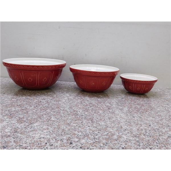 Set of 3 Red Pottery Mixing Bowls Made in Portugal