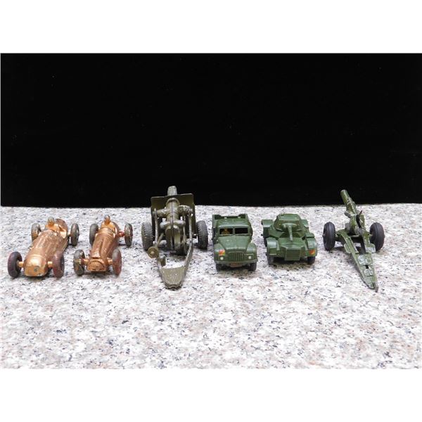 Lot of 6 Vintage Die Cast Dinky War Military Cars, Truck Tank, Racing Car Meccano