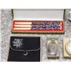 Image 2 : Lot of 8 Asian Style, Japan Mug, Chopsticks, Compact, Small Bottle, Leaf Trays, Metal Chest, Pouch