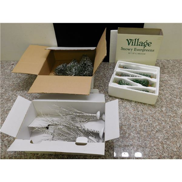 Lot of Department 56 Village Winter Evergreen Trees Snowy Birch Trees Miniature Doll Townhouse