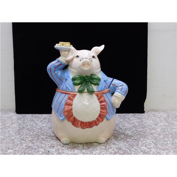 Vintage 1987 Fitz & Floyd Pig Holding Tray Cookie Jar