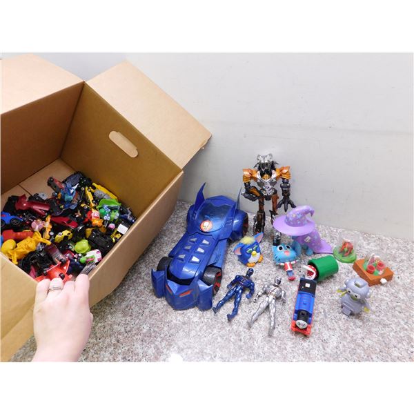Box of Assorted Modern Toys, Die Cast Cars, Action Figures, Etc