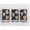 Image 2 : Lot of 6 Libbey Coin Glasses Barware Black and Gold Textured Highball Glasses