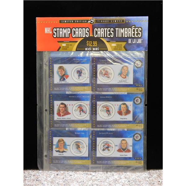 Canada Post Year 2000 Series 1 Stamp Cards, Gretzky, Howe, Richard, Harvey, Orr, & Plante