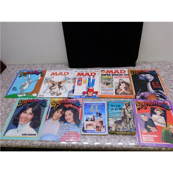 3 Mad Magazines No. 14, 206, 249 (Gremlins), Jack London Book, E.T. Game book, 5 Dynamite
