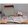 Image 1 : Lot of 9 Cross Stitch Patterns NEW BAGGED and 100% Cotton Cushion Backings