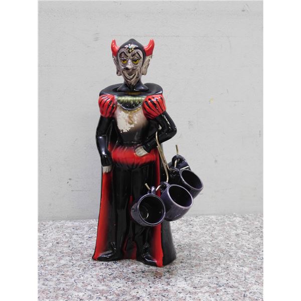 Enesco Japan Satan Devil Sake Liquid Alcohol Decanter Bottle Complete With Shot Glasses Ceramic