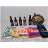 Image 1 : Lot of 11, 5 Bar Towels, 5 Bottles of Beer Sealed and 1 Water Jug Crystal Lake Canoe Flask Canteen