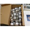 Image 2 : Box of Christmas Decorations Ornaments Lights Mostly Silver Theme