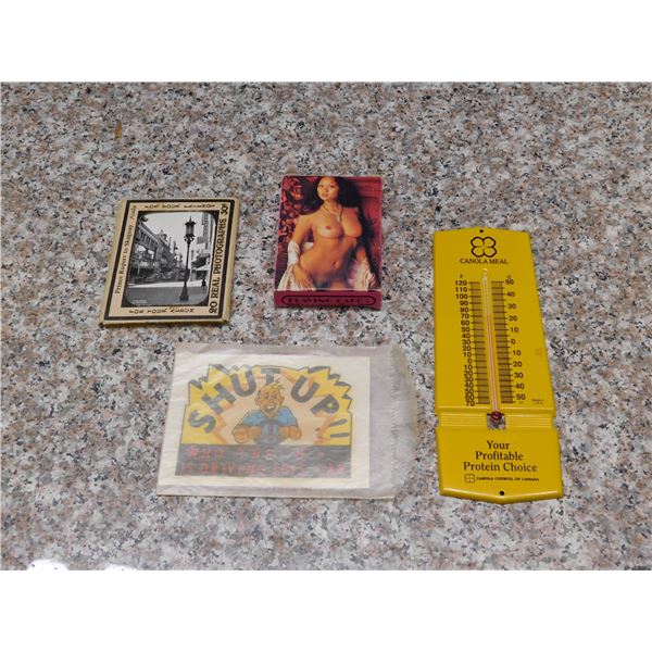 Lot of 4 Canola Meal, Nude Playing Cards, Shut Up, Photographs Collectible Knick Knacks