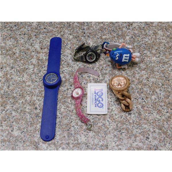 Lot of 5 Assorted Watches, Michael Kors Snap Back Watch, Kids Watches