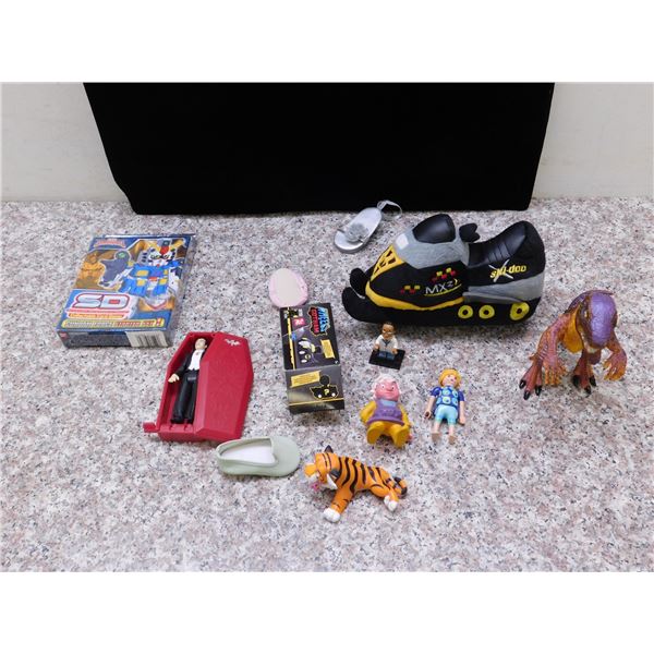 Lot of Assorted Toys Dracula Godzilla, Playmobil Simpsons Plushie Gundam Etc