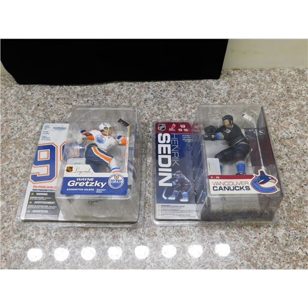 Lot of 2 McFarlane Henrik Sedin Vancouver Canucks, Wayne Gretzky Vintage Oilers Variant White Jersey