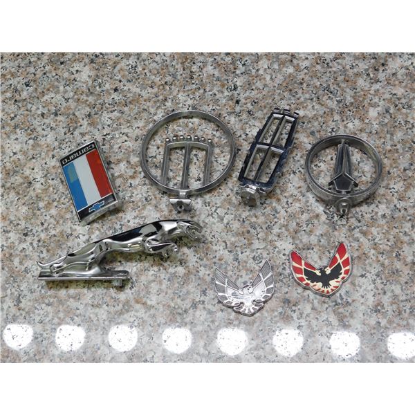 Lot of 7 Hood Ornaments Jaguar Camaro Oldsmobile Trans Am Mercury