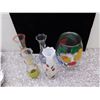 Image 2 : Lot of 5 Painted Glass Vases Floral Fruit Etc
