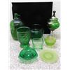 Image 1 : Lot of 8 Emerald Green Glass Ware Depression, Jug, Tray, Vase, Bowl, Plate Etc Mid Century