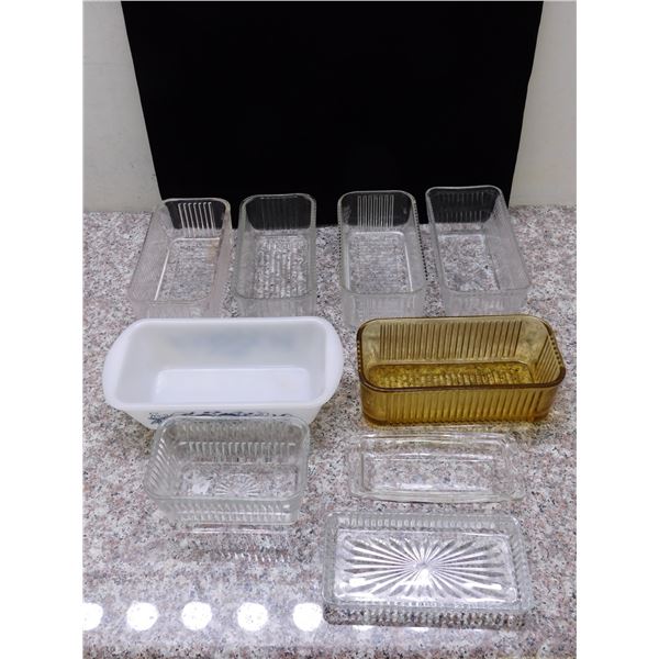 Lot of 9 Loaf Pans Glass Bake Ware Cooking Pans Dishes Pyrex Butter