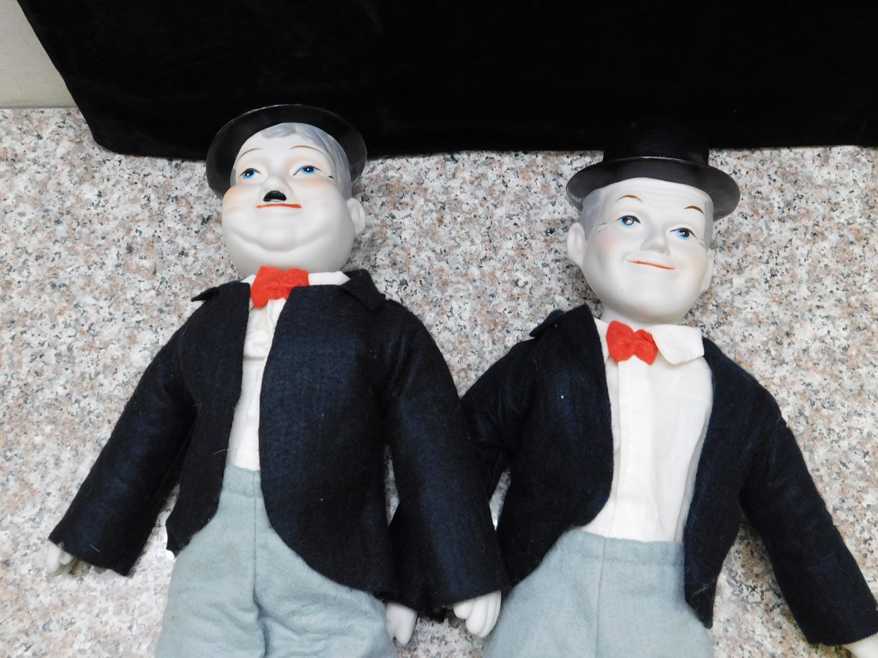 Vintage Pair of Laurel & Hardy Porcelain Dolls 1970s 10"