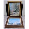 Image 1 : Lot of 2 Original Paintings Winter Scene with Deer and Sailboats by A Turnbull