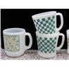 Image 2 : Lot of 5 Fire King Milk Glass Patterned Mugs Checkered, Geometric, Ducks