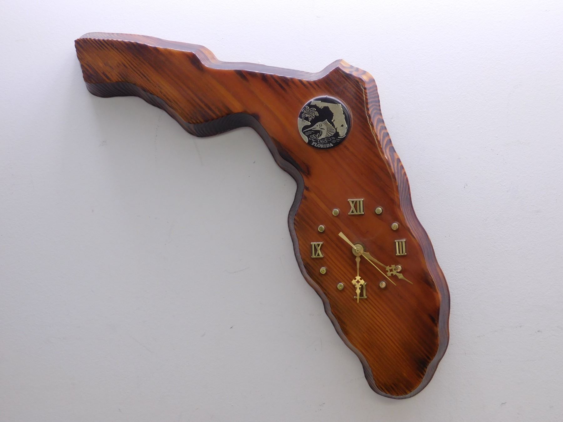 Vintage Florida Wooden Carved State Wall Clock