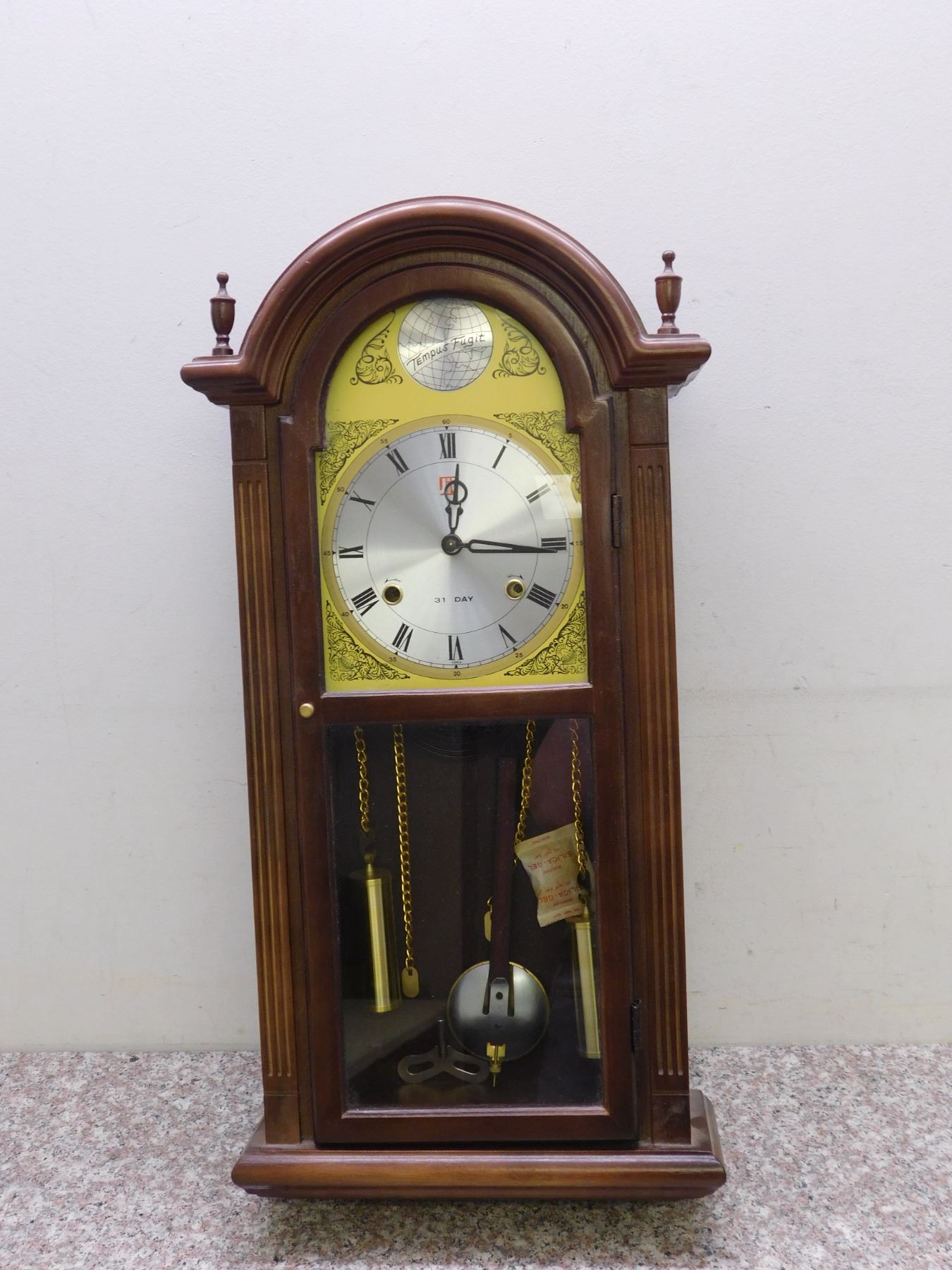 Vintage Wooden Tempus Fugit Wall Clock 31 Day Chime Clock Winding