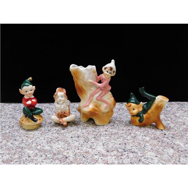 Lot of 4 Japan Figurine Ceramic Pixies Elfs Fairies Planter Decorative