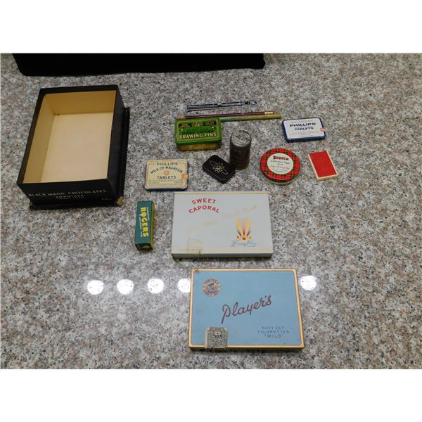 Lot of Vintage Tins, Tablets, Drawing Pins, Cigarette Boxes, Etc
