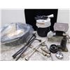 Image 1 : Lot of Misc Automotive Oil Change Funnels and Oil Pan, Electric Heater, Tire Irons, Car Jack, Etc